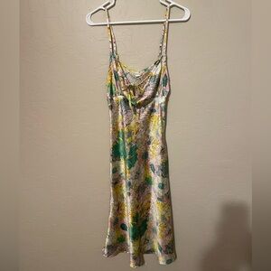 Floral Satin Midi Satin Dress